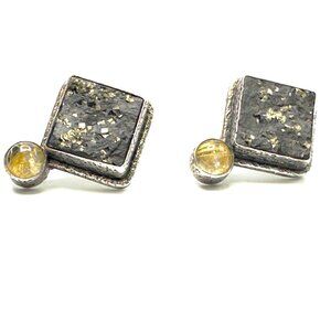 Amy Kahn Russell Pyrite and Rutilated Quartz Earrings—Hammered Sterling NWT